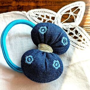 Handmade Bow Denim Hair Tie